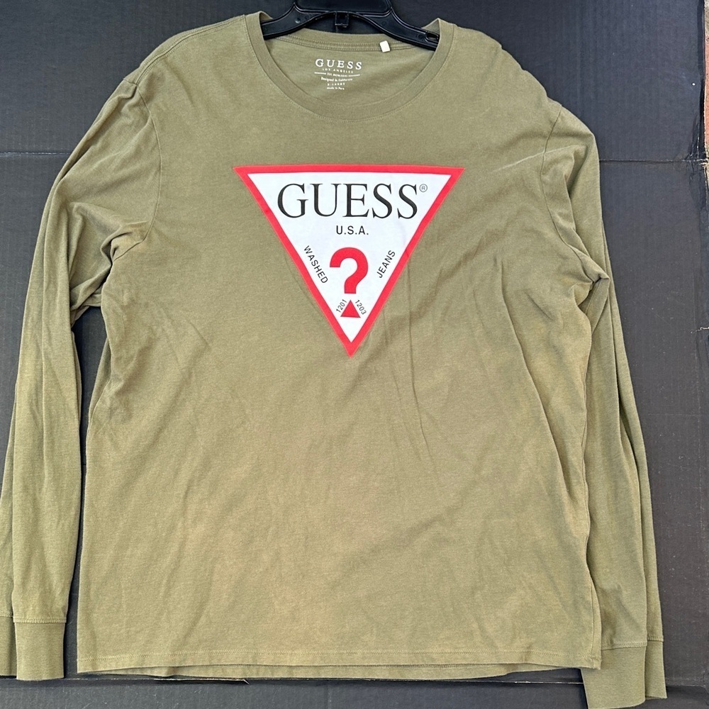 GUESS Khaki Long Sleeve Tee with Logo
